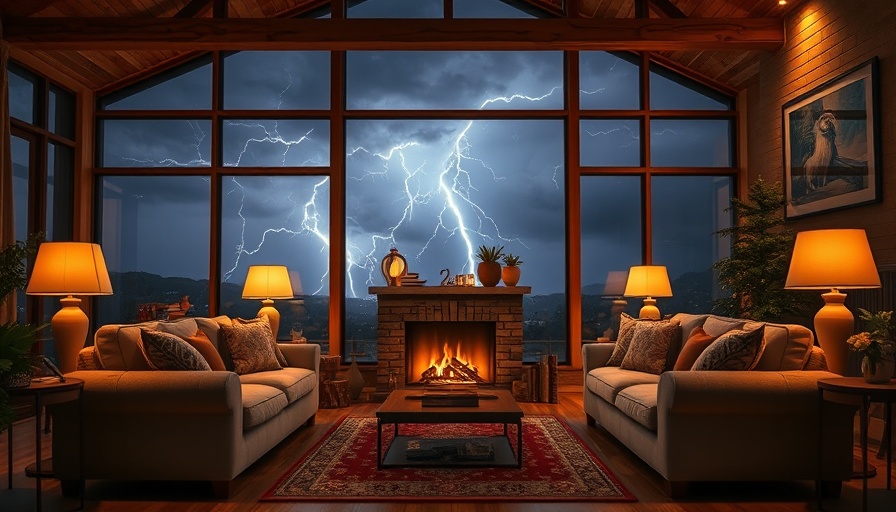 Living room with fireplace during thunderstorm, symbolizing real estate investing during economic uncertainty.