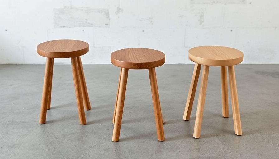 Minimalist well-made furniture stools on concrete floor.