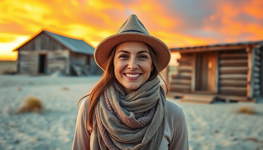 Sunset photo of woman in hat near rustic building for Last Take documentary Halyna Hutchins.