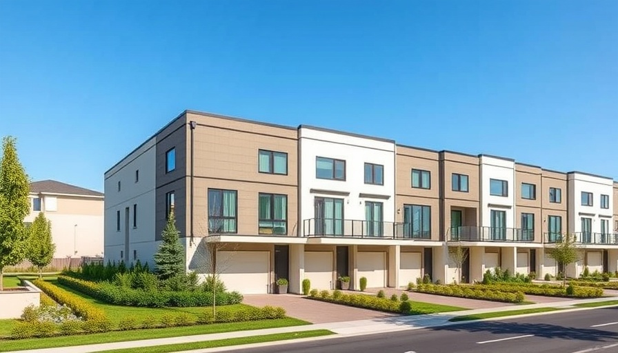 Modern townhouses under a clear blue sky for a townhouse buying guide.