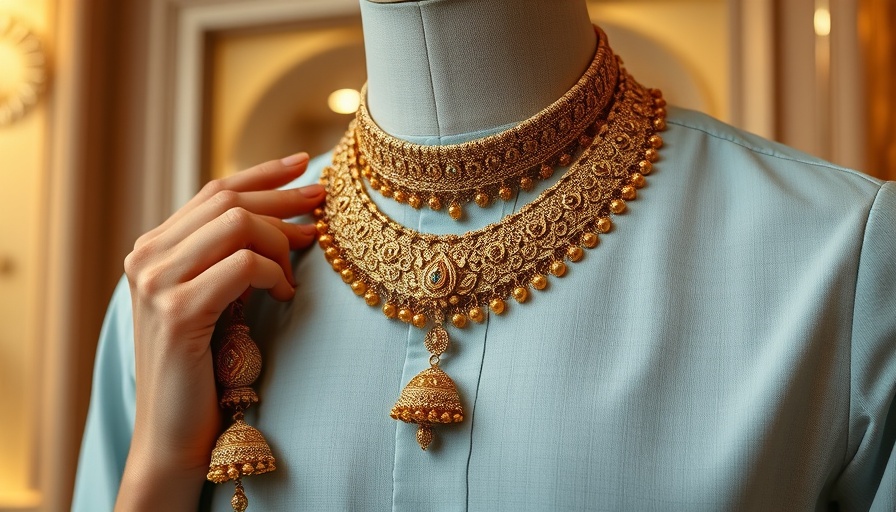 Intricate Indian necklace in showcase, focus on detail, elegant display.