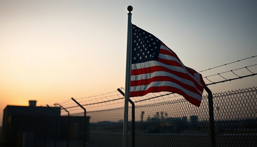 American flag at Guantanamo Bay with barbed wire, reflecting troop reductions.