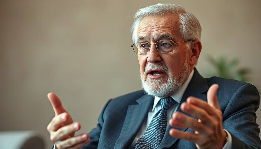 Man discussing tariffs and economic impact in a formal setting.