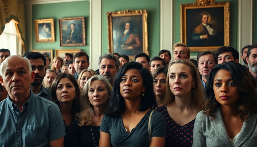 Diverse group in a comedic whodunit at the White House scene, intently listening.