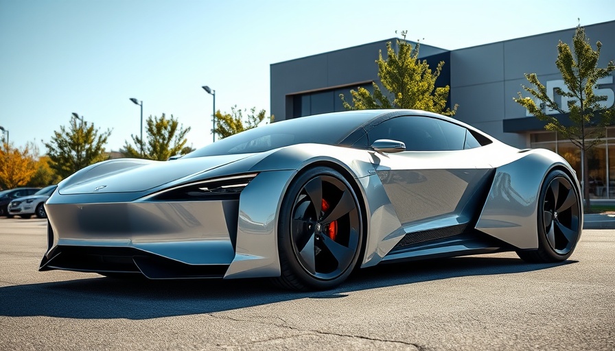 Futuristic Tesla Cybertruck parked outside modern building in daylight.