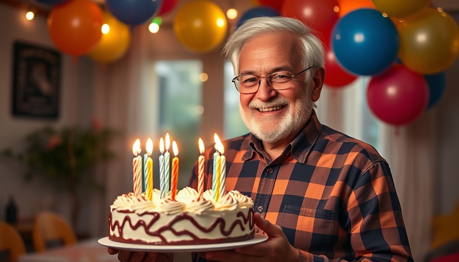 Medicare birthday celebration with elderly man and cake.