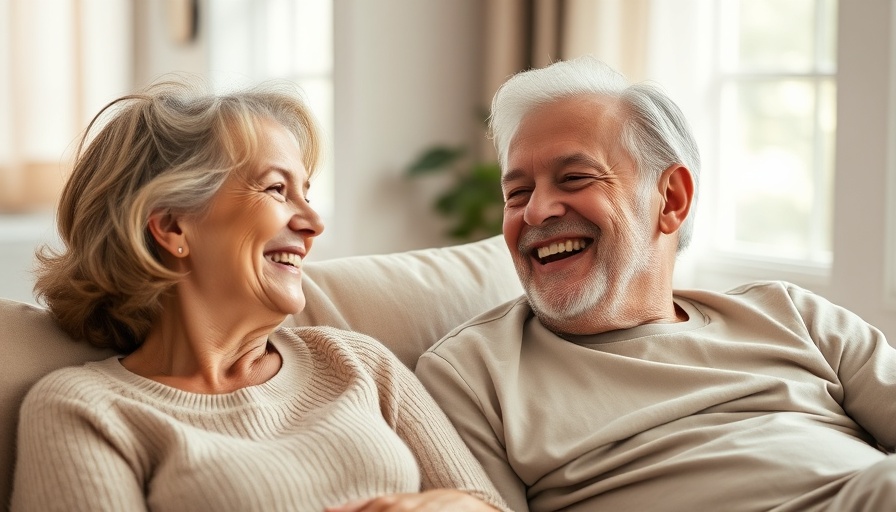 Senior couple smiling and relaxing together in cozy bedroom, senior living.