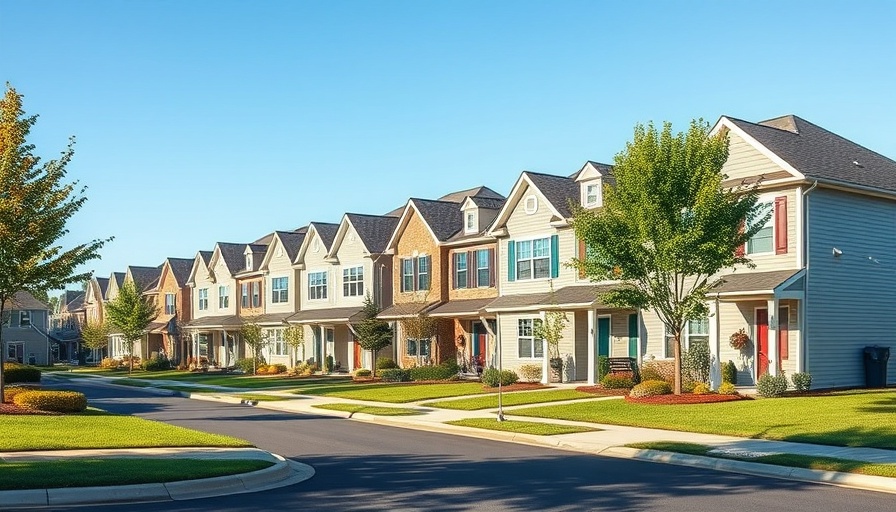 Suburban neighborhood row of townhouses under sunny sky depicting financing contingency.