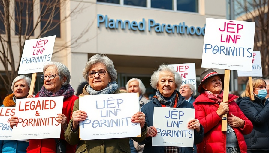 Women protesting outside Planned Parenthood, holding signs.