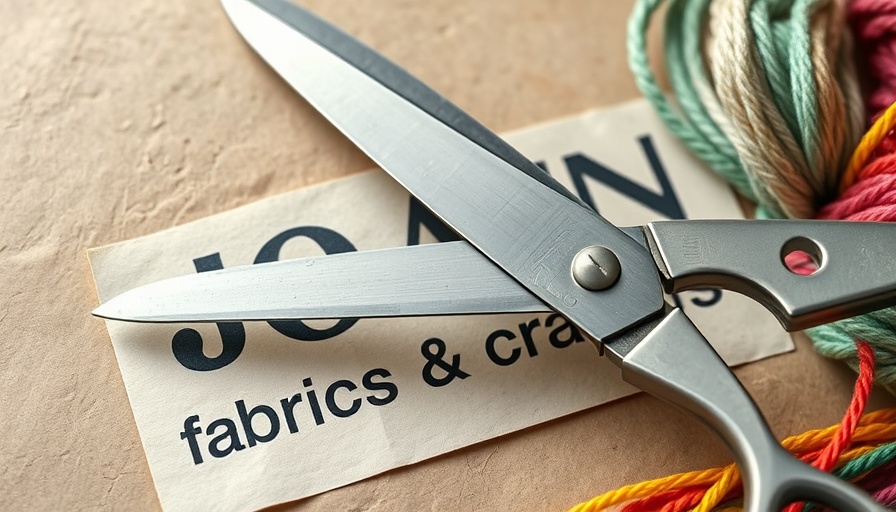 Scissors cutting Joann Fabrics sign amid bankruptcy symbol.