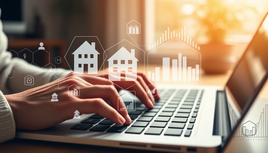 AI-powered hyperlocal real estate marketing with digital icons overlay.