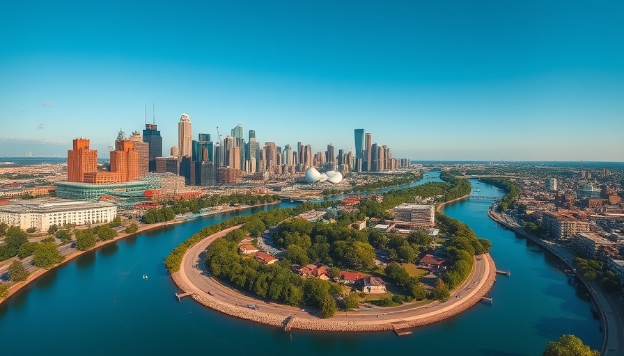 Aerial view of a Minnesota city highlighting urban and natural landscapes.