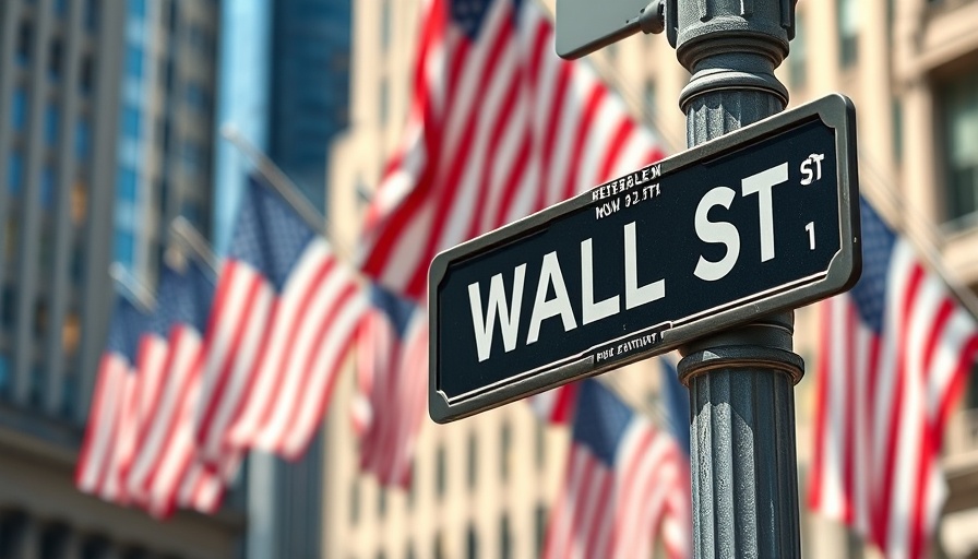 Breaking news: Wall Street sign with American flags in background.