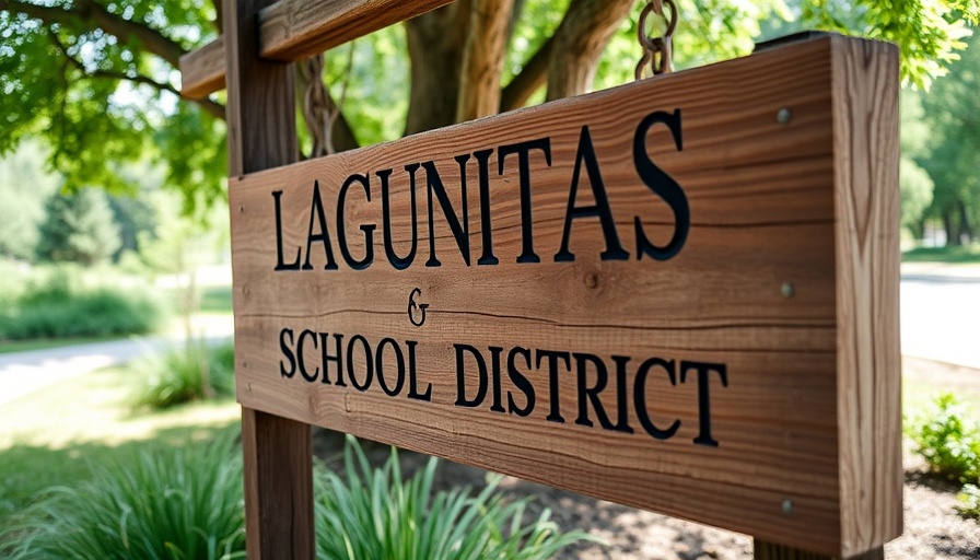 Lagunitas School District wooden sign outdoors.
