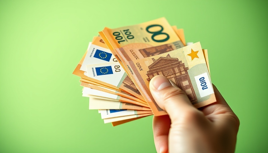 Close-up of hand holding 100 Euro notes, global payments system.