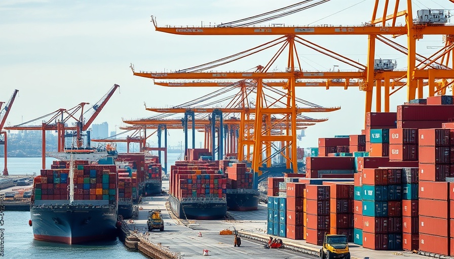 Trump tariffs impact on Bay Area businesses: shipping port with containers and cranes.