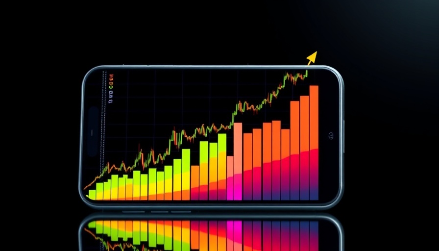 Illustrative financial graph on smartphone with growth indicators.