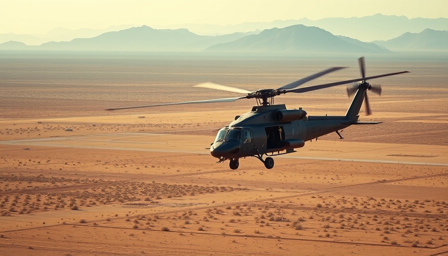 Military helicopter over desert suggesting surveillance during military operations.