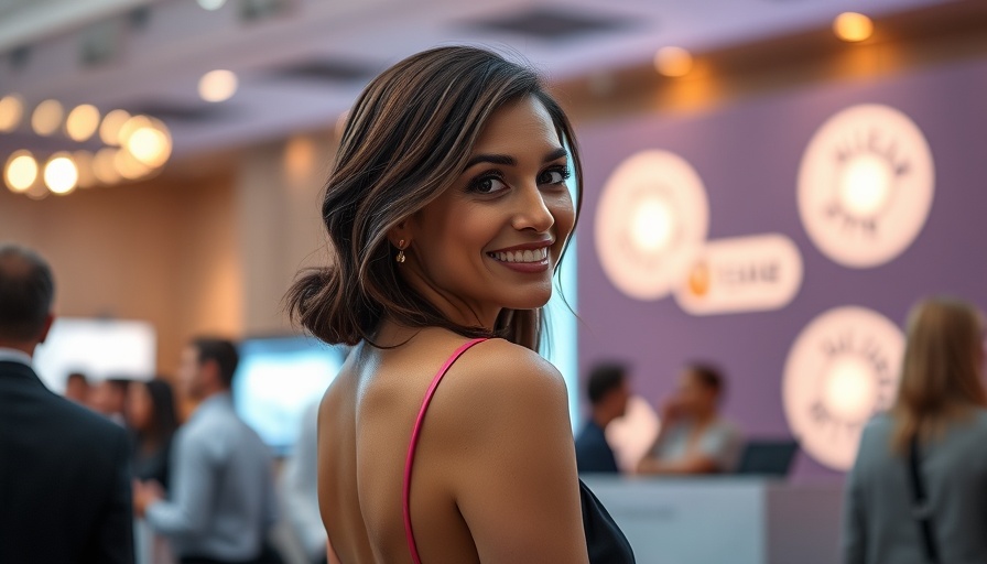 Elegant woman at an event, smiling over her shoulder