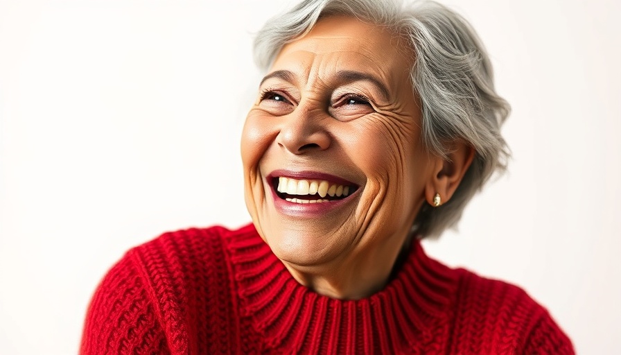 Joyful older woman smiling warmly, grateful living moment.