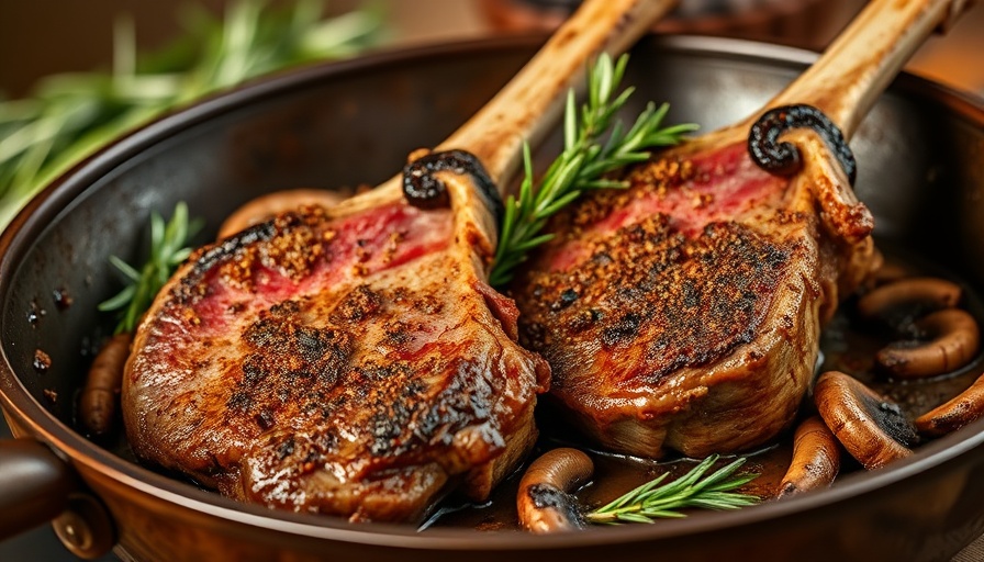 Lamb chops with dried porcini mushroom crust and rosemary.