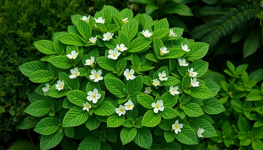 Vibrant Dwarf Cornel with white flowers in a lush garden setting.