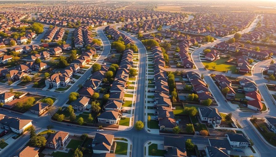 Aerial view of suburban houses, showcasing arranged neighborhood.
