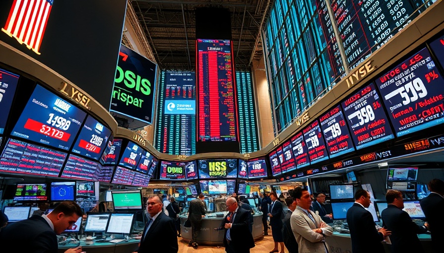 Traders at New York Stock Exchange floor with dynamic stock displays, Bitcoin investing.