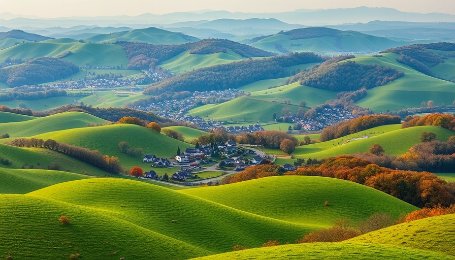 Expansive view of Marin housing project area with lush green hills.