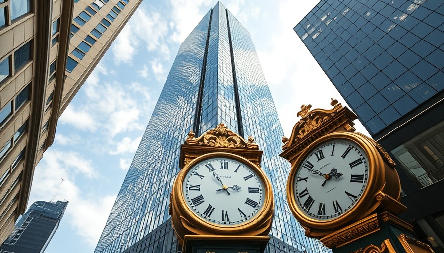 View of Trump Tower with ornate clock reflecting cityscape.