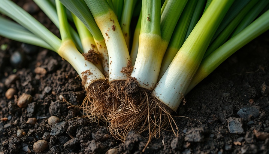 Freshly harvested leeks with roots and soil, companion planting with leeks.