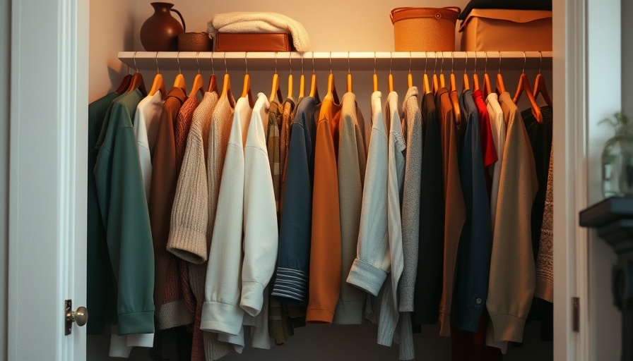 Neatly organized clothes hanging in a closet illustrating clothing packing.