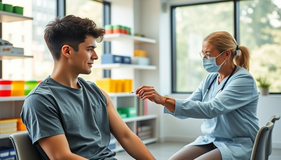 Young man getting vaccinated in a clinic, Medicaid expansion context.