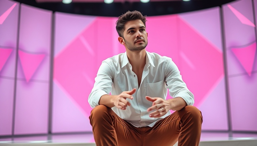 Young man at a conference discussing business startup challenges.