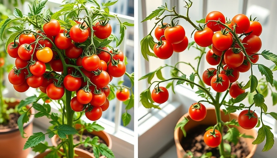 Growing cherry tomatoes in one pot: lush vs. sparse plant comparison.