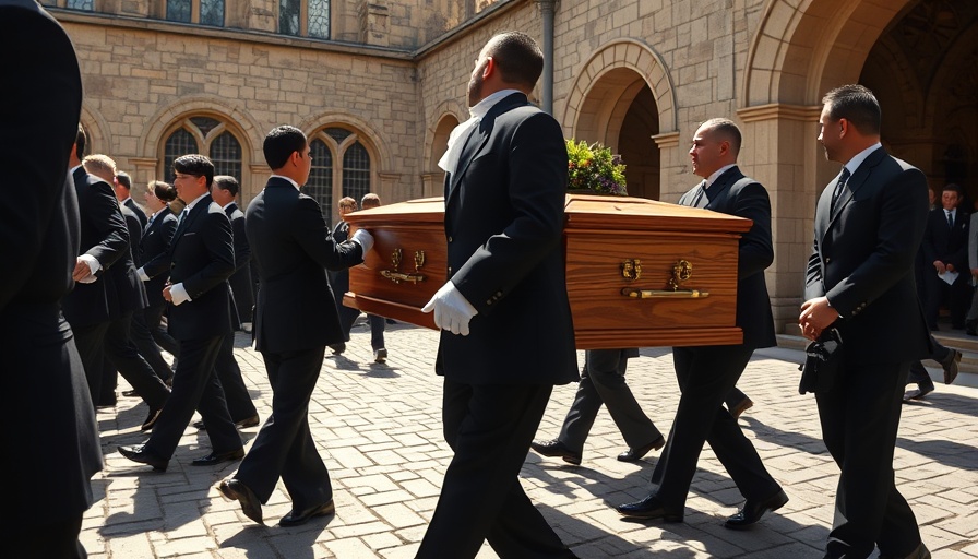 Formal procession with pallbearers carrying a casket, highlighting U.S.-Ukraine relations.