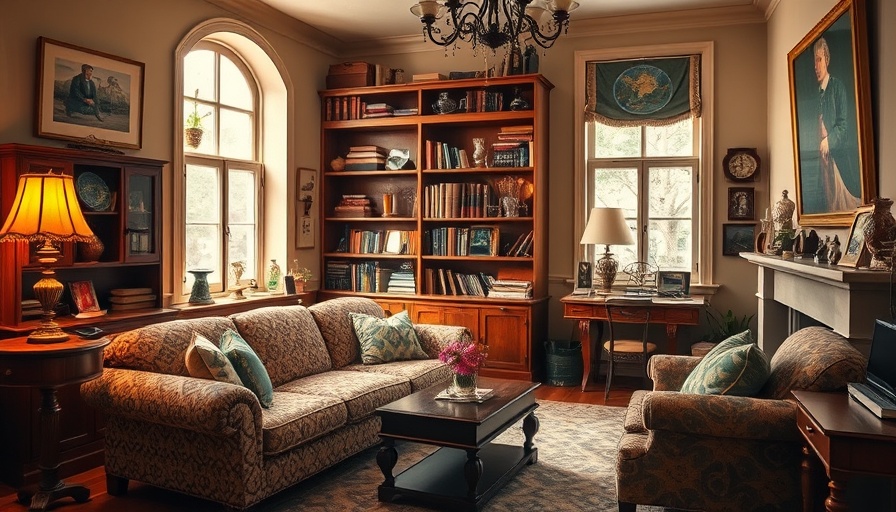 Vintage decor living room with retro furniture and warm tones.