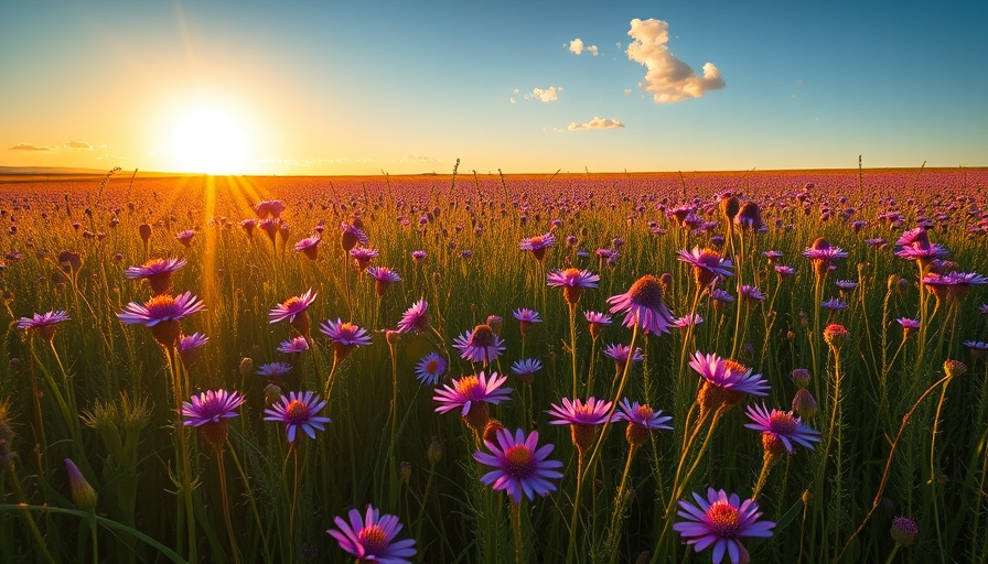 Beautiful wildflower field at sunset in Illinois