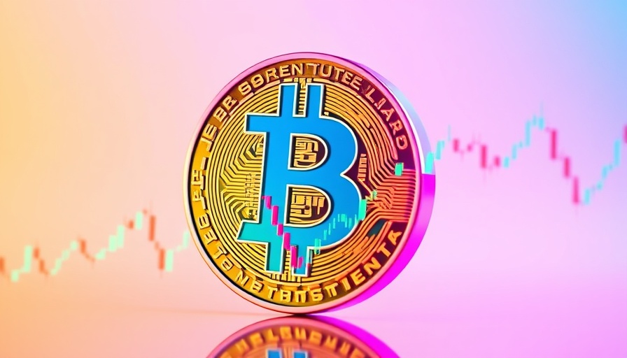 Dynamic Bitcoin symbol with colorful graph lines reflecting market trends.
