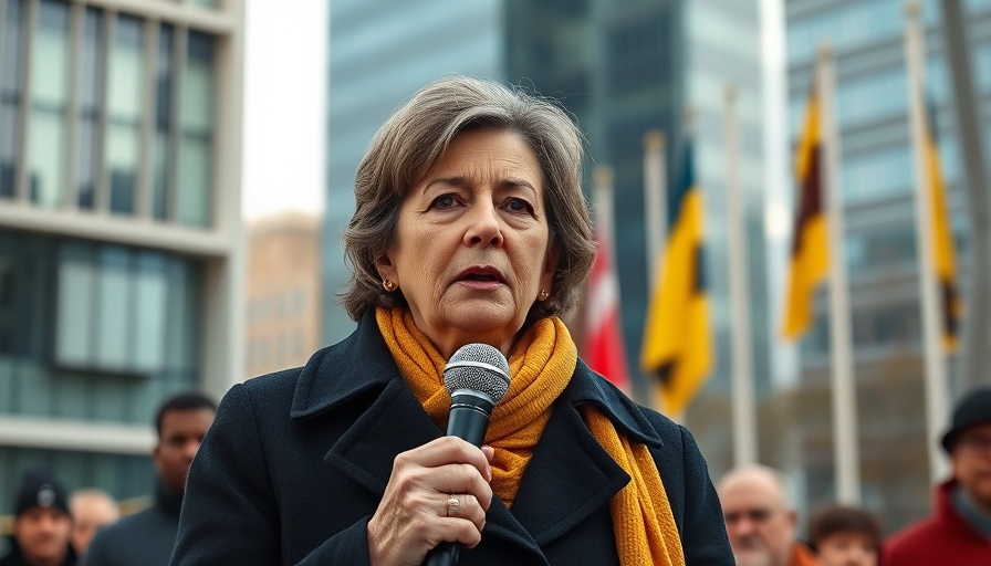 Wisconsin judge in black coat, yellow scarf speaking at event.