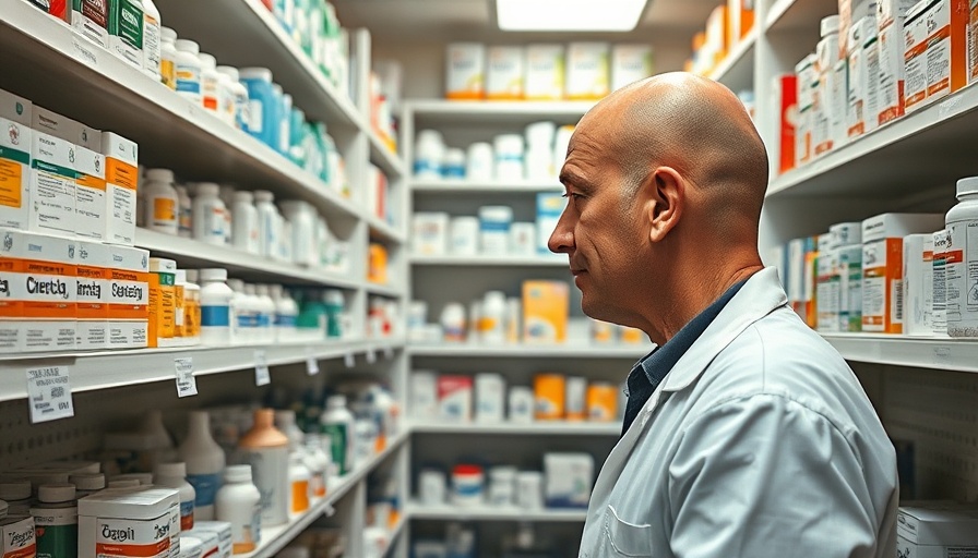 Pharmacist checking medication stock amidst pharmaceutical shortage concerns.