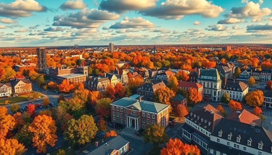 Aerial view of New Jersey cityscape in autumn, showcasing affordable living options.
