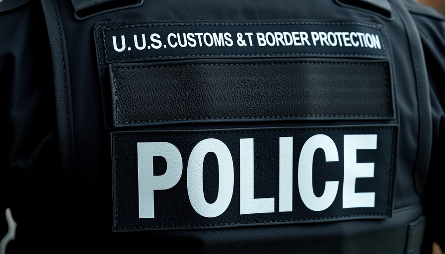 Close-up of police vest during Oklahoma immigration raid.
