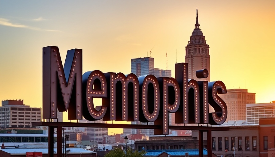 Memphis skyline at sunset with city sign - affordable places to live in Tennessee.