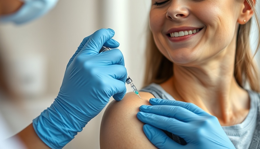 Healthcare worker administering a vaccine injection to a smiling woman.