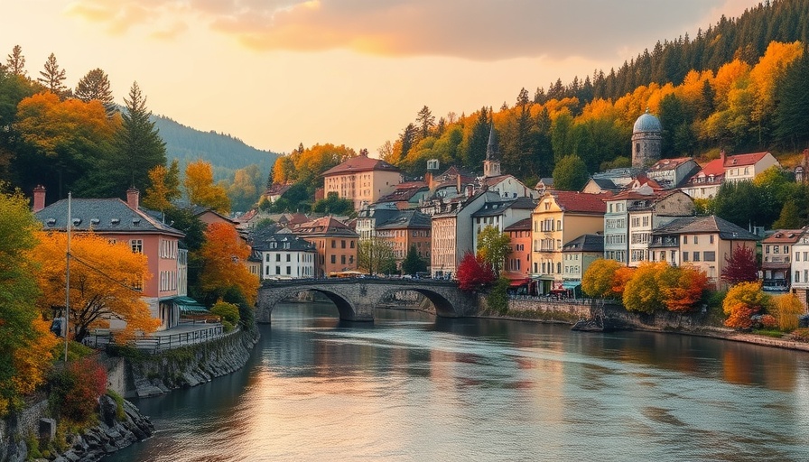 Scenic view of a riverside town in Kentucky during sunset.