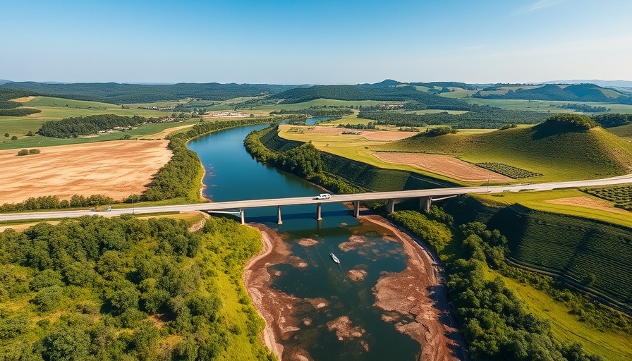 Aerial view showing drought risk in England's countryside, dried reservoir.