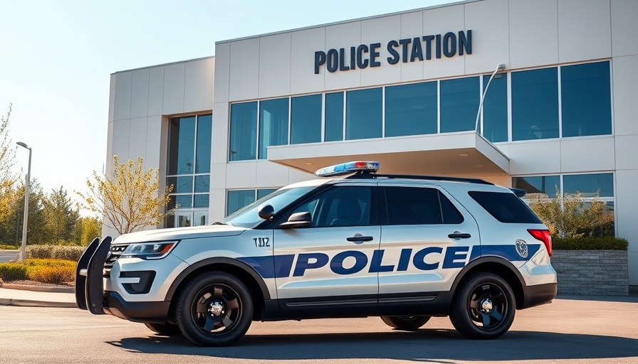 Police car in front of station for local news updates.