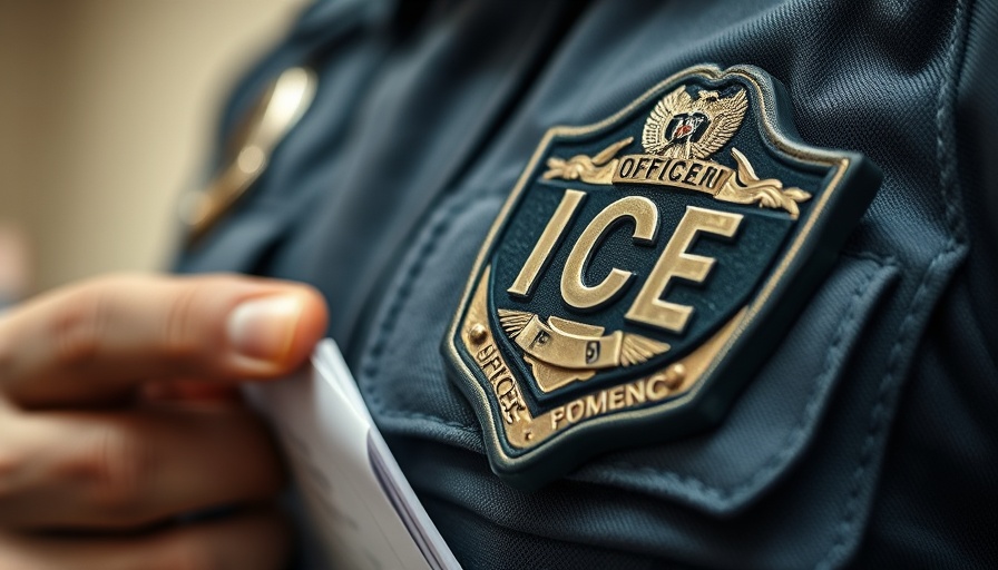 ICE officer badge with document during National Guard immigration roundups.