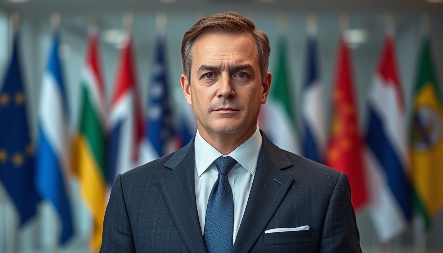Man in suit with international flags, indicative of India-Pakistan ceasefire efforts.